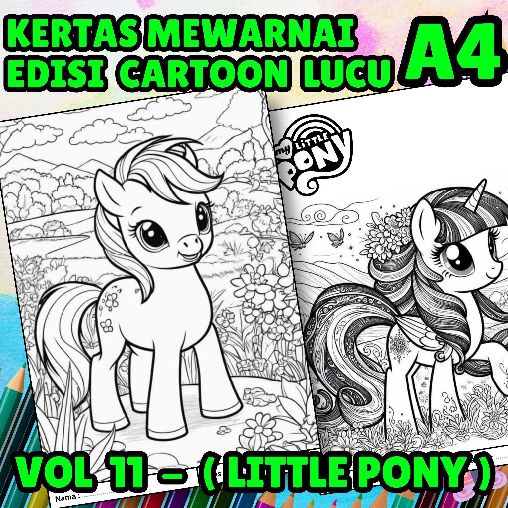 

MEDIA KERTAS KREATIFITAS MEWARNAI ANAK A4 DENGAN PRINT CETAK BUKAN COPY - MEDIA WARNA KARACTER KARTUN LUCU - CARTOON LITTLE PONY