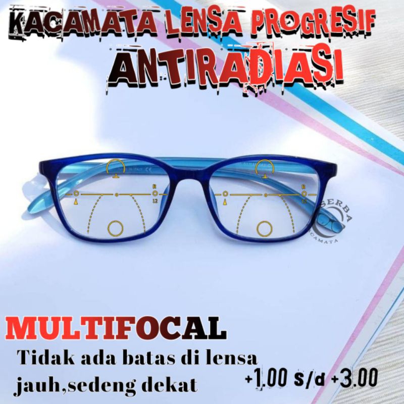 Kacamata Baca Progresif Antiradiasi Lentur | kacamata trendy | kacamata baca dan jalan (MULTIFOCAL) 