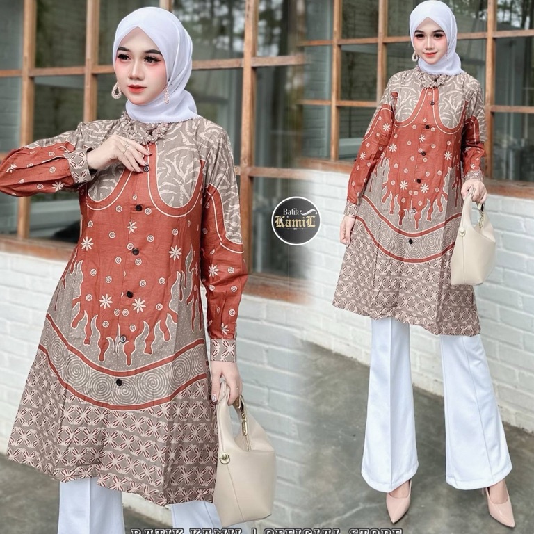 KODE B45H Tunik Batik Wanita Modern Atasan Fashion Muslim Wanita  Baju Batik Wanita Terbaru M L XL X