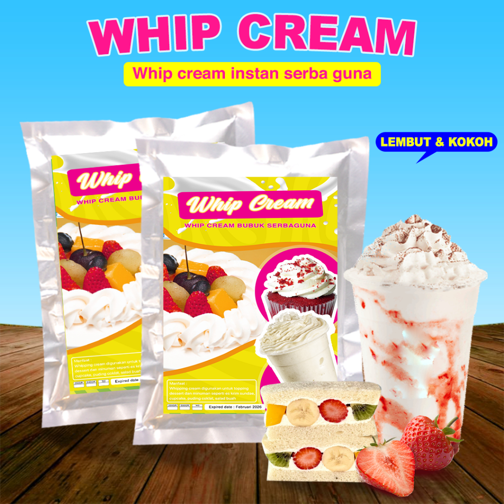 

WHIP CREAM PREMIUM 250GR / BUBUK WHIP CREAM 250g / WHIPPED CREAM POWDER / WHIP CREAM TOPPING