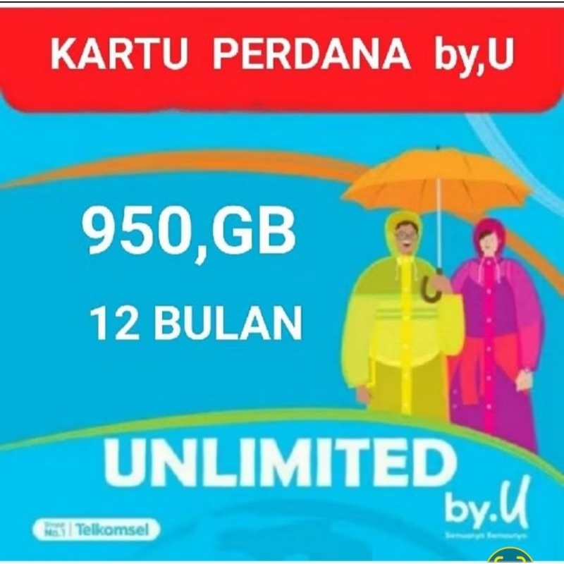 Kartu perdana by.u kuota 950Gb unlimited tanpa di bagi