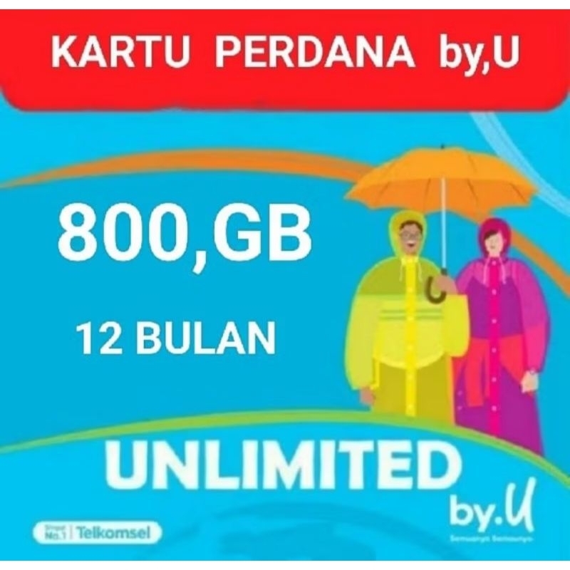 Kartu perdana By.u kuota 800 Gb unlimited 1 tahun tanpa di bagi