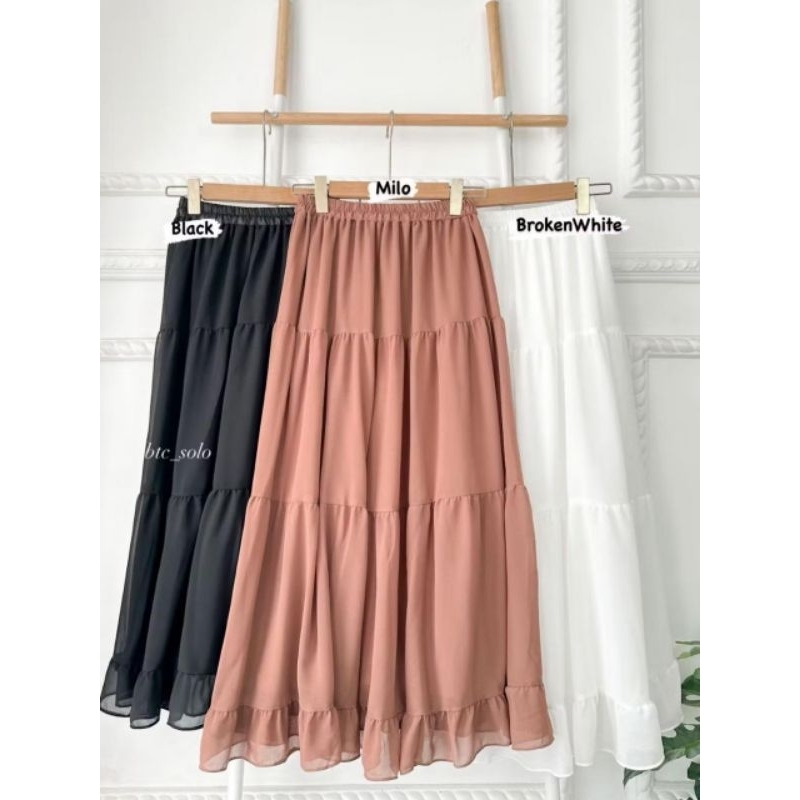 FLASH SALE ROK RUFLA MIDI SKIRT CERUTY FULL FURING / ROKO SUSUN CERUTI WANITA KEKINIAN