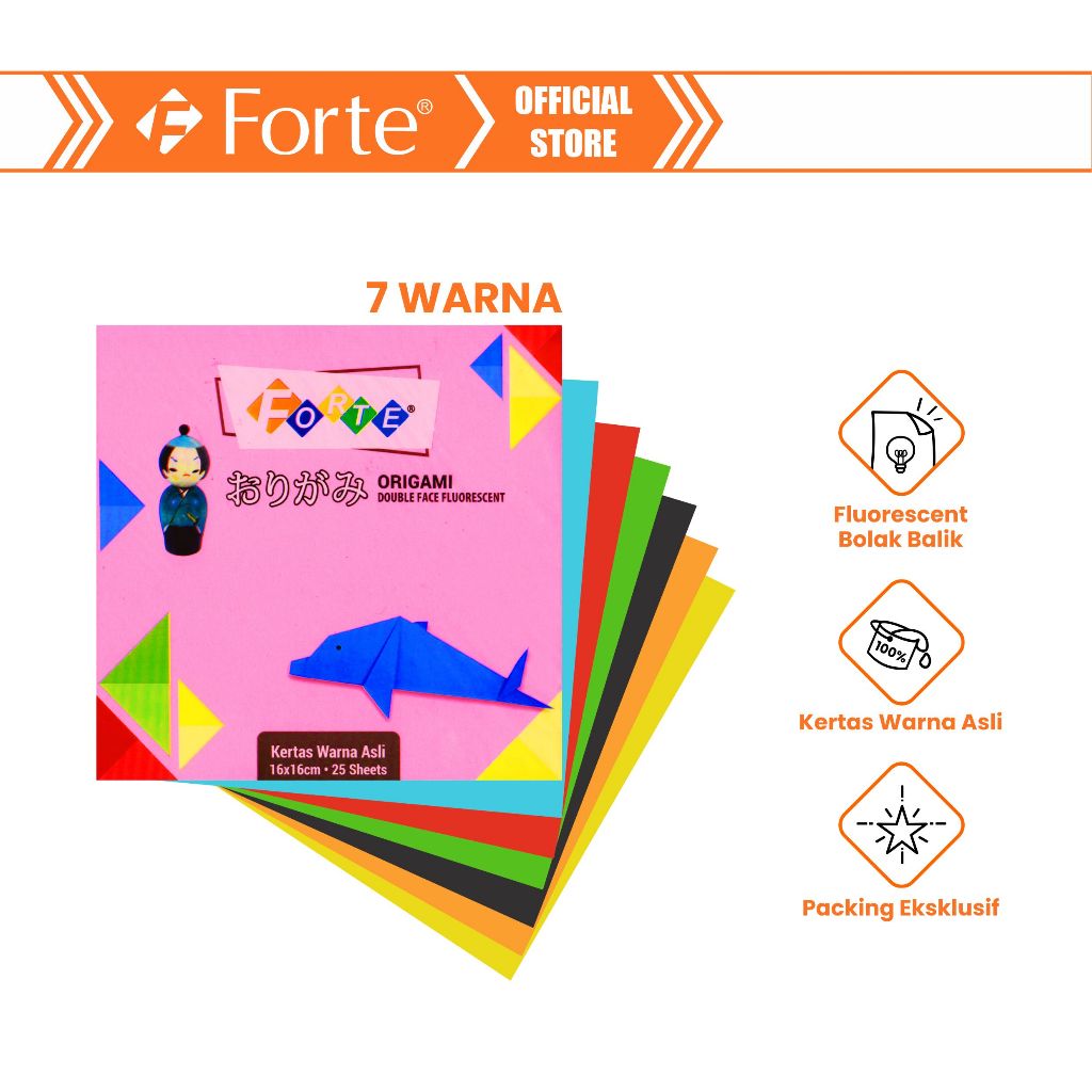 

[Forte] Origami Kertas Lipat Warna 2 sisi 16 x 16 cm - 25 lembar