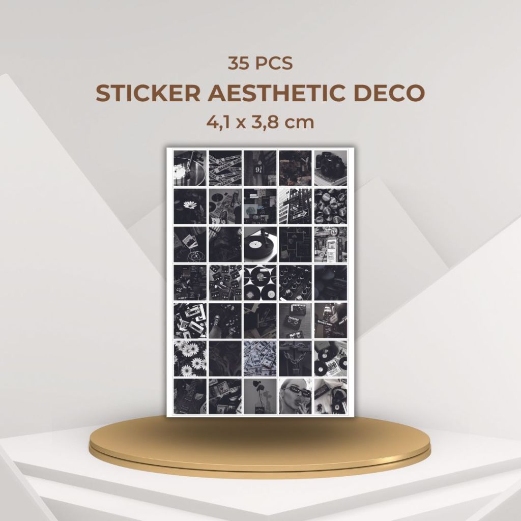 

35 pcs Sticker Aesthetic Black Series Sticker Jurnal Scrapbook Glossy Paper Stiker Cutting Vintage Stiker