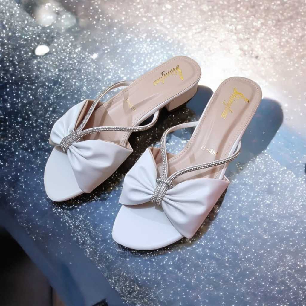 A835 Heels Wanita Bigsize [Shinylinz Premium Size 41 - 47]  Sandal Selop Heels Wanita Warna Putih Pi