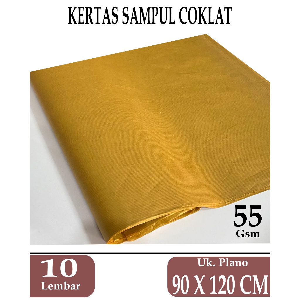 

KERTAS SAMPUL COKLAT 55 GSM UKURAN PLANO ( 90 X 120 CM ), 10 LEMBAR
