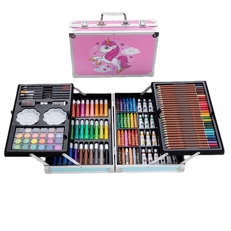

Gratis Packing WE Crayon Set 145pcs Koper Aluminium Besi Krayon Pensil Warna 145 Pcs Box Alat Lukis Anak Koper Set