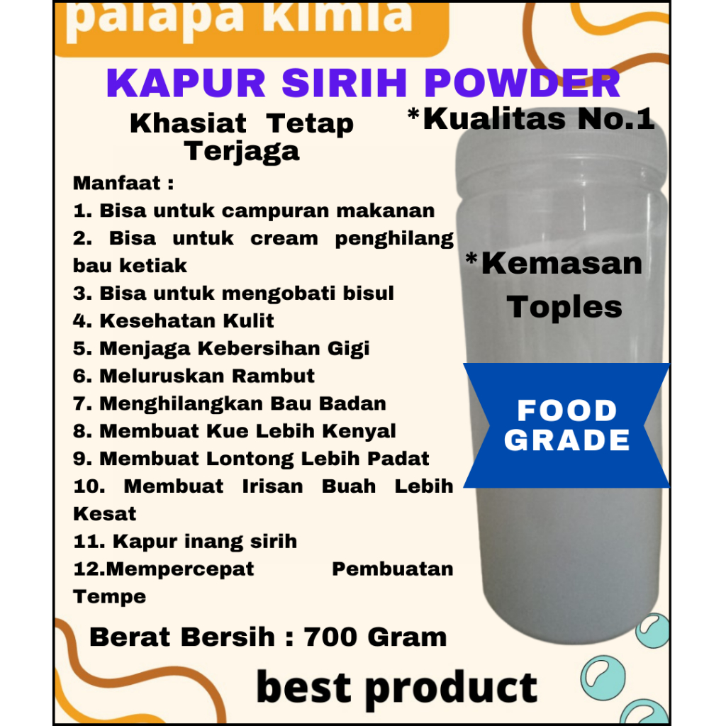 

KAPUR SIRIH POWDER KUALITAS NO.1 PUTIH BERSIH 700 GRAM
