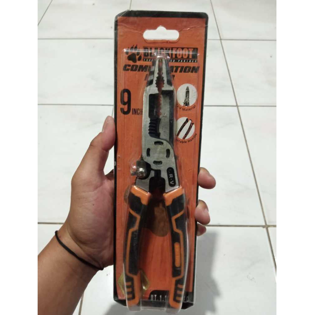 TANG MULTIFUNGSI CRIMPING TOOL KUPAS  POTONG KABEL 9" INCH BLACKFOOT/TANG KOMBINASI BLACKFOOT