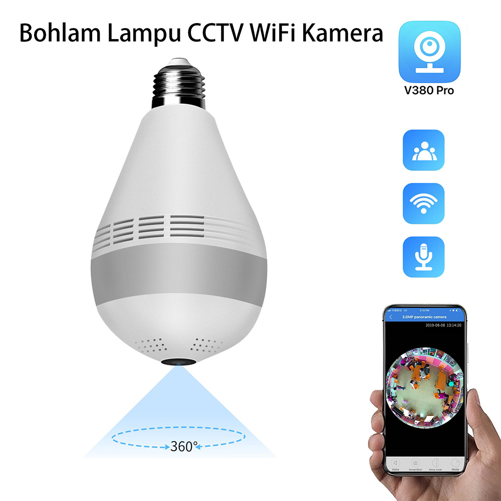 Cctv Ip Kamera Wifi Bulb Panoramic Lampu Bohlam VR Spy Cam Owlcam HD 1080P