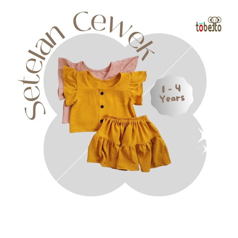 TOBETTO setelan crop top rok krinkel untuk anak umur 1-5 tahun