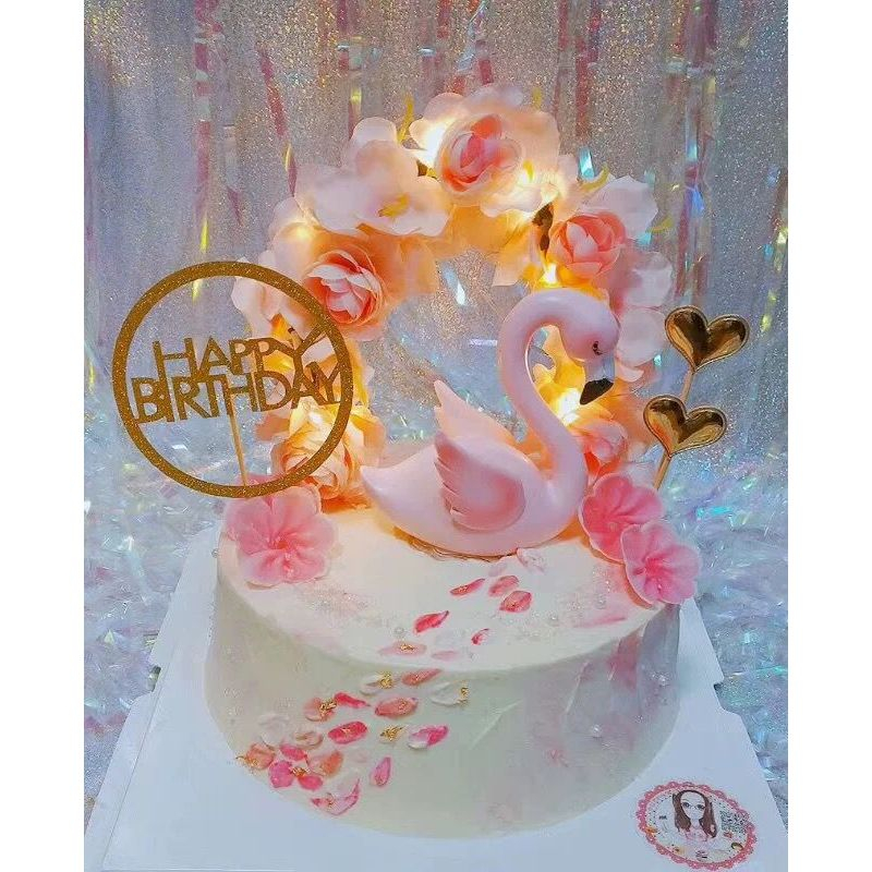 { Omg } Pajangan Kue Ulang Tahun Motif Bunga - Bunga Melengkung Pink Biru / Hiasan Kue Ulang Tahun