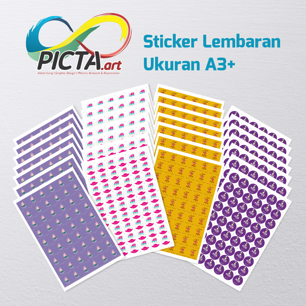 

Cetak Sticker Lembaran Ukuran A3+ Bahan CHROMO/BONTAK Desain Custom