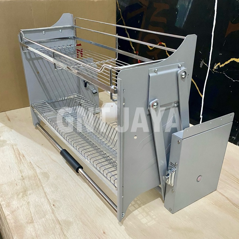 RAK PIRING PULL DOWN STAINLESS bisa di tarik ke bawah tempat mangkok dan gelas peralatan dapur lemar