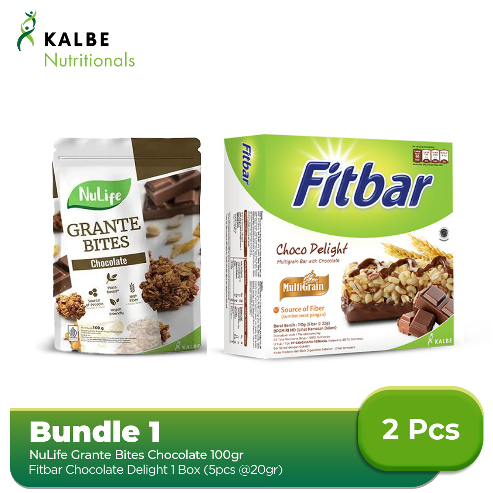 

NuLife Grante Bites Chocolate 100gr & Fitbar Chocolate 1 Box Isi 5