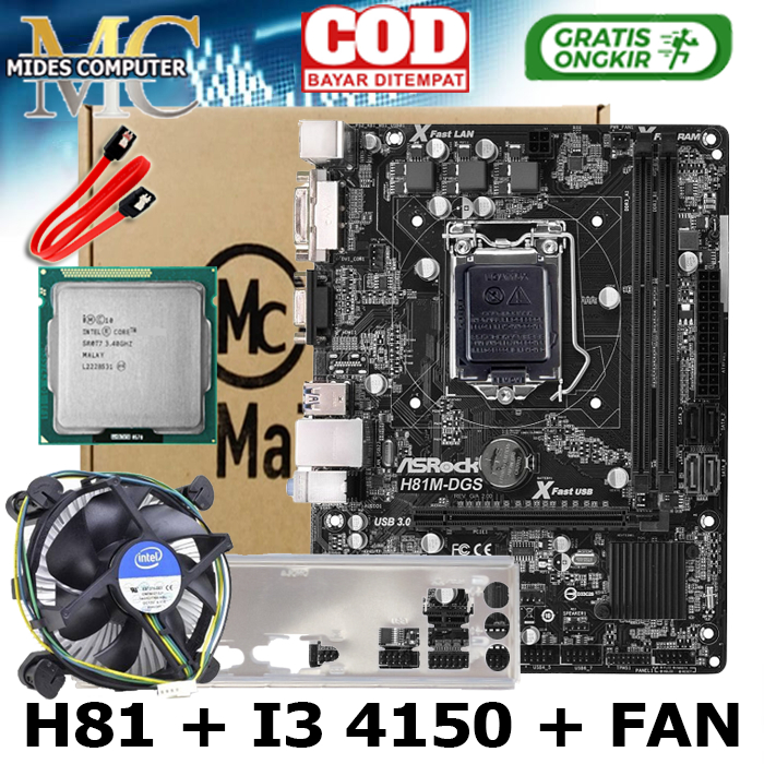 Mainboard Mobo Motherboard 1150 H81 Processor Intel Core i3 4150 FAN