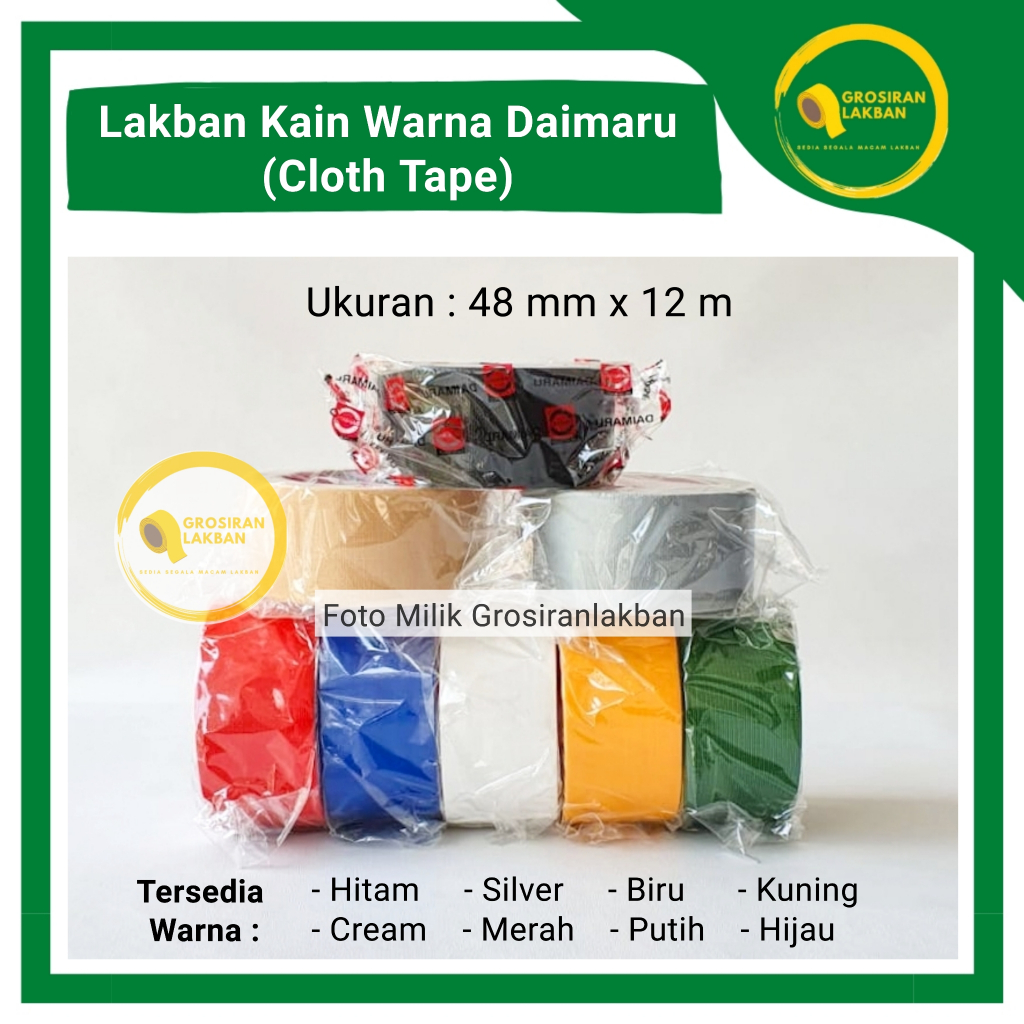 

Lakban Kain Warna 2 Inch Daimaru Cloth Tape Hitam Biru Coklat Hijau Kuning Merah Silver Selotip