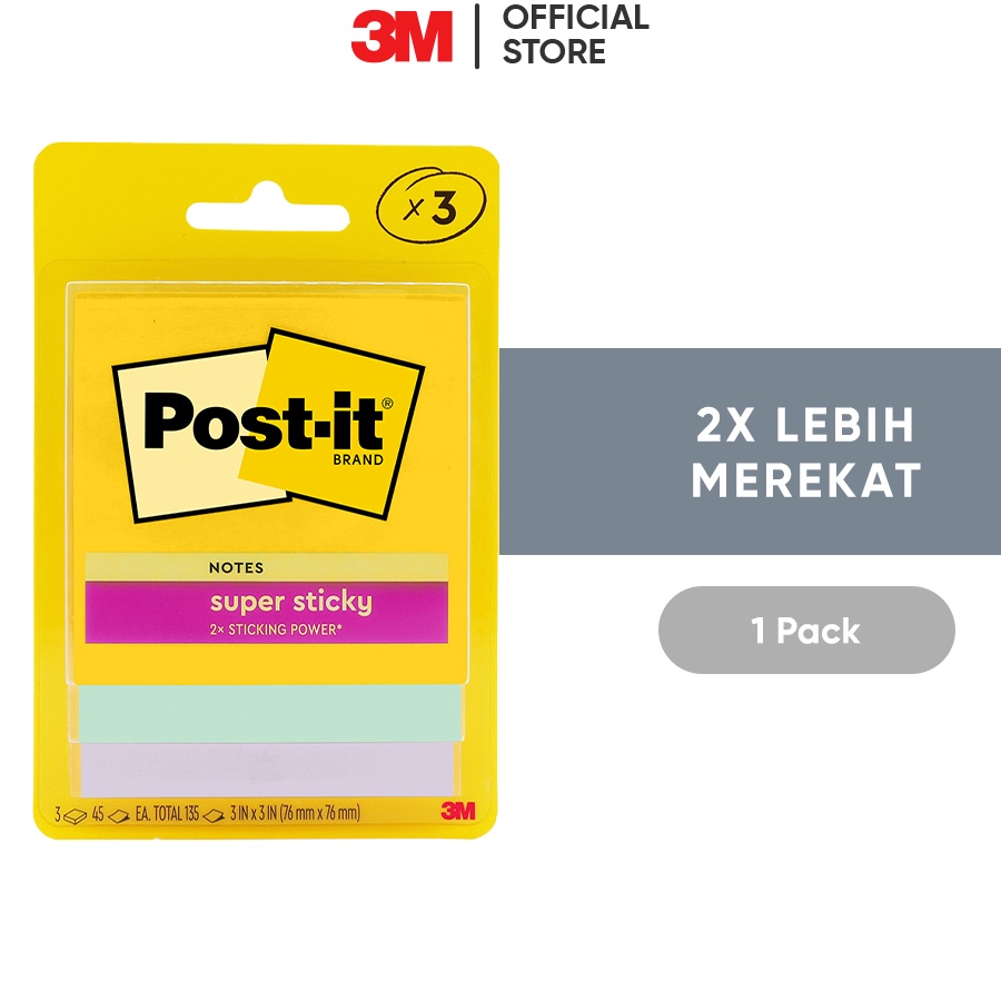 

Mega 3M Postit Sticky Notes 33213SSJP SWT 2x merekat 1 pak 76x76 mm Untuk dipermukaan kes