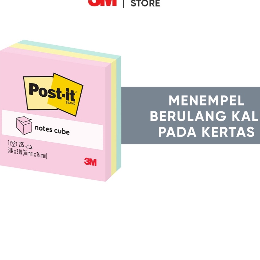 

KI3 Postit Orinal Notes Cube 3x3 Pastel Colors 225 sheetspack Menempel berulang kali pada kes