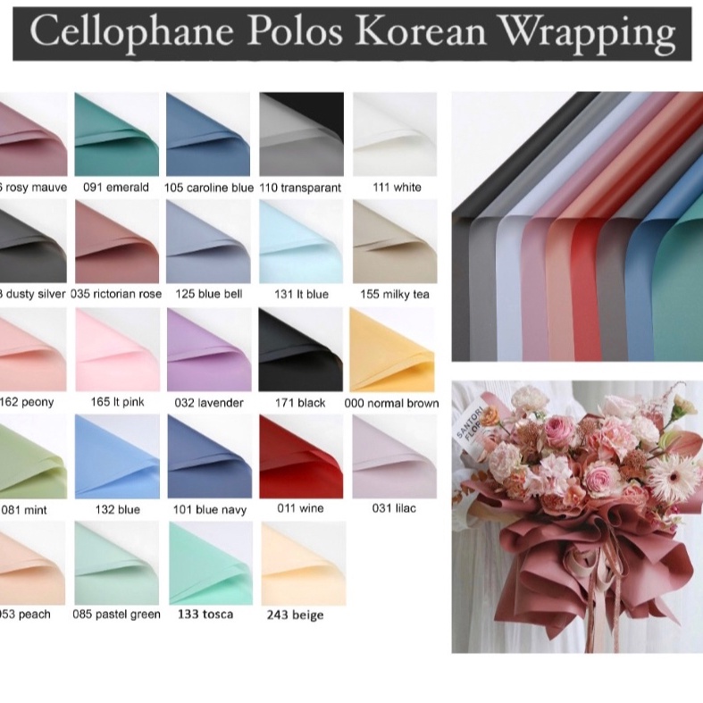

Serba Populer 2 Lembar Kertas Buket Bunga Polos Doff Korea Flower Wrapping Paper Caspea Cellophane Gold Line Satu Warna