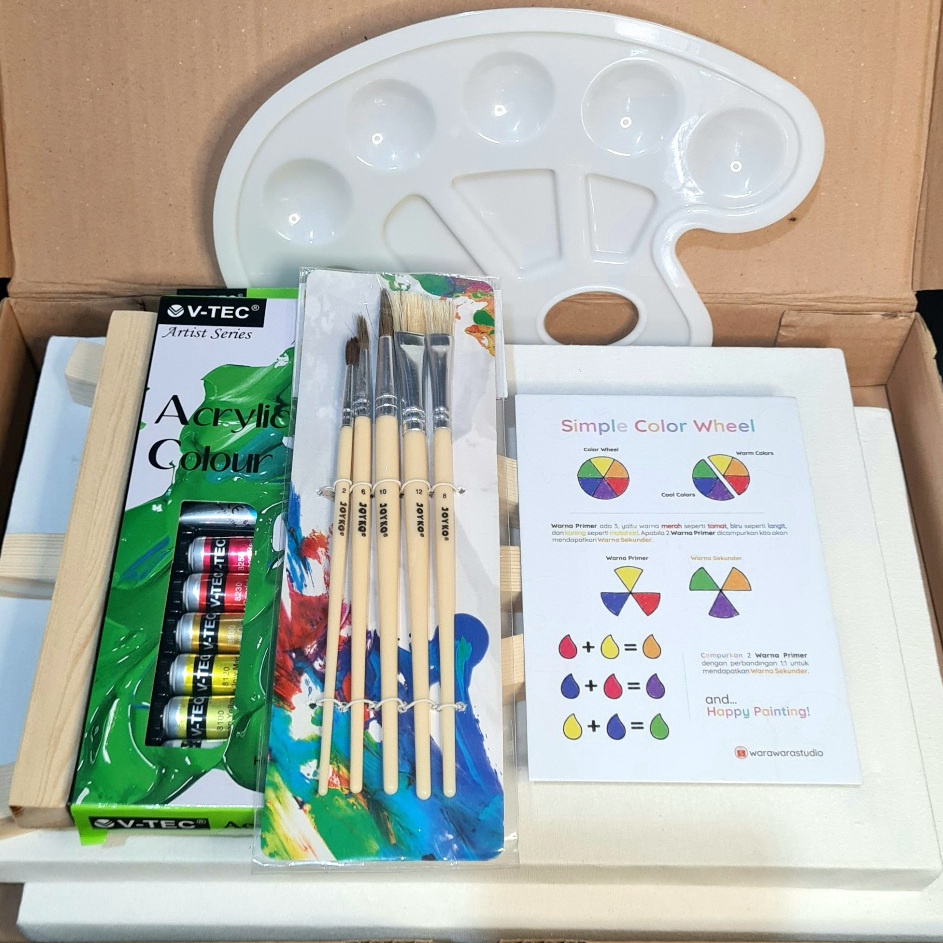 

New Promote Paket Melukis Painting Kit Lengkap Premium 2 Kanvas 3x2 Easel Cat Akrilik Palet Kuas BEST VALUE