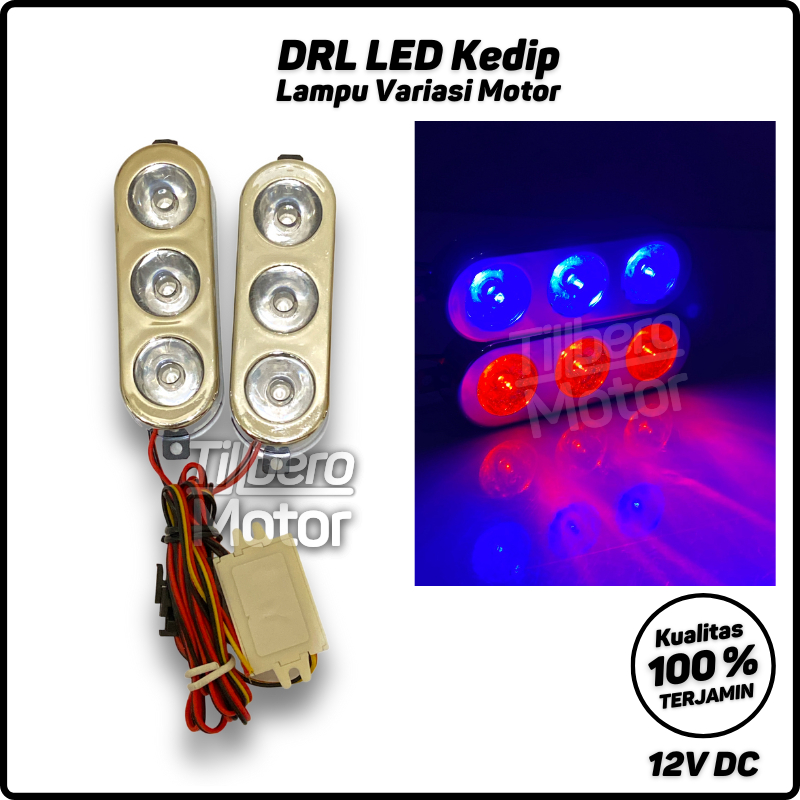 Lampu LED Kedip DRL 3 Mata 2 Mode Flash Blitz Kelip + Saklar Motor / Mobil