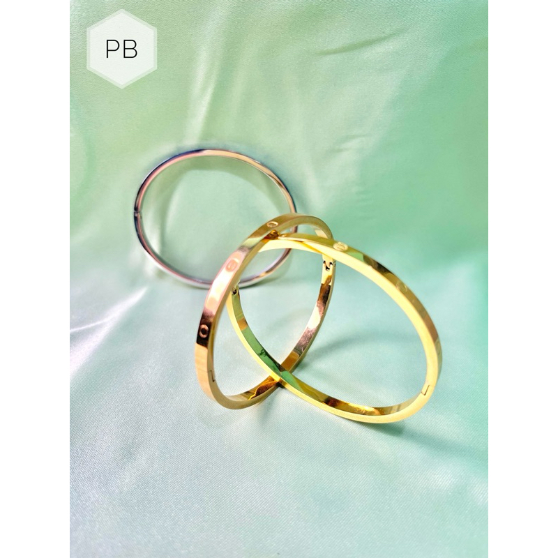 Gelang Tangan Bangle Slim Titanium Premium Anti Karat Emboss 750 Fashion Wanita Berkualitas Harga Te
