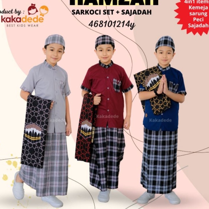 DIJAMIN ORI SET KOKO SARCELKO  PECI ANAK KEMKO SAGE PUTIH NAVY  Koko Kurta Dewasa Lengan Pendek baha