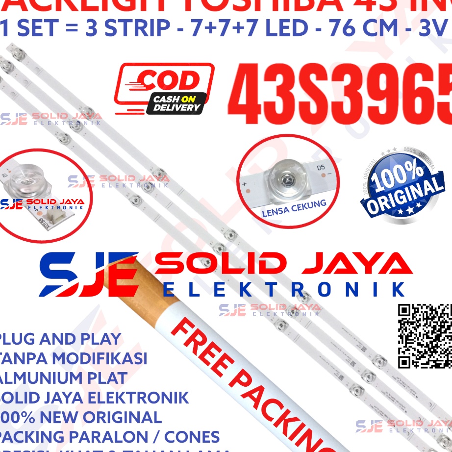 BACKLIGHT TV LED TOSHIBA 43 INC 43S3965 43S LAMPU BL 7K 3V 7 K 3965 7LED 7KANCING KANCING 43IN 43INC