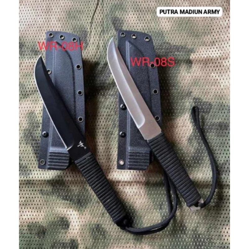 Pisau Tactical Kydex WR 08 Silver dan Hitam / Pisau Tactical Outdoor + Teklock / Pisau Camping Survi