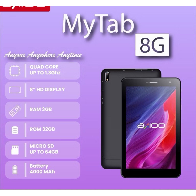 AM Tablet Tab Axio MYTAB 8G Ram 3GB Internal 32GB BRG Baru Android ( 9,0 10 )GRS Resmi