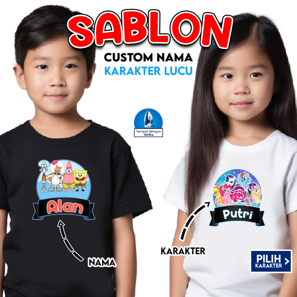 

Sablon Nama Custom Karakter Lucu Stiker Label Kain Kaos Baju Setiker Setrika