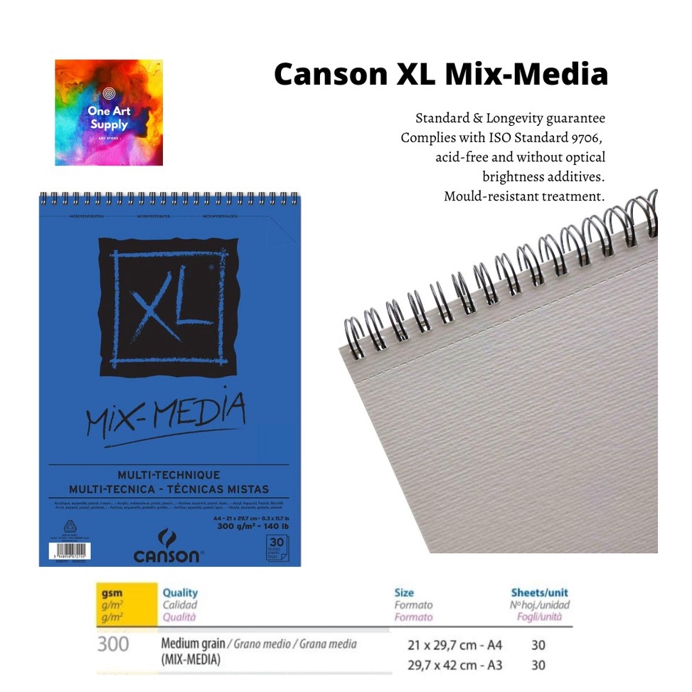 

KODE L45Y Canson XL Mix Media 3 sheets A4 3gr