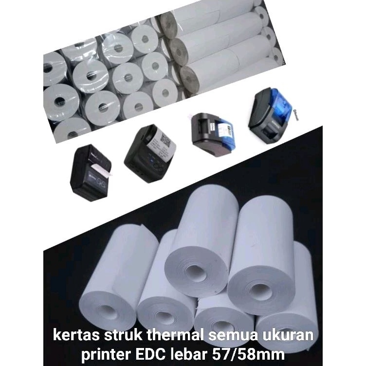 

Tinggi Peminat Kertas kasir Thermal struk EDC 5758x3mm coreleles full kertas paket 1 roll