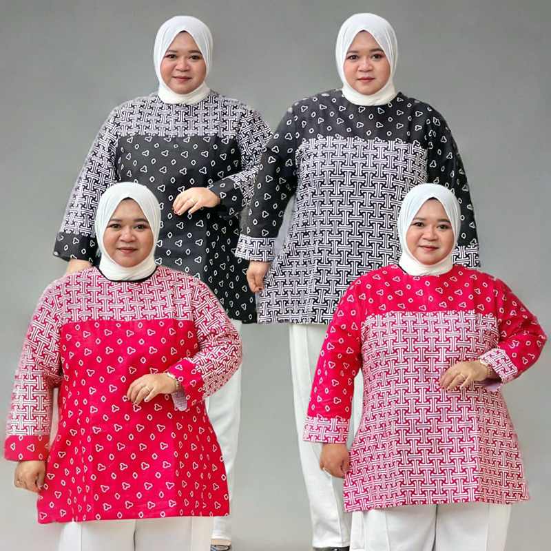ATASAN BATIK WANITA KERJA UKURAN M L XL XXL 3L 4L 5L 6L BAHAN KATUN RESLETING BELAKANG Baju Formal