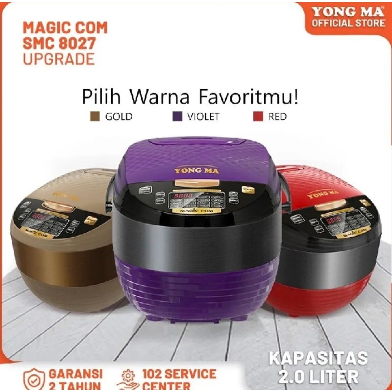 Magic Com YONGMA SMC8027 Anti Lengket 3 in1 Kapasitas 2 Liter 400 Watt - Black / Hitam