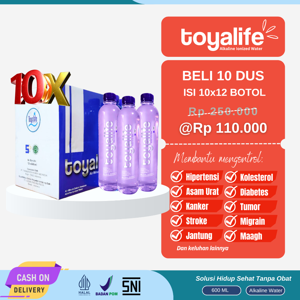 

[BELI 10 DUS] Toyalife Air Minum Alkali pH 9 Untuk Terapi Detok dan Menetralkan Asam Tubuh