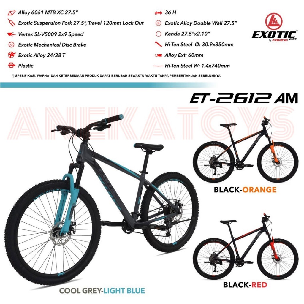 Sepeda Gunung Exotic ET2612 AM Alloy Frame MTB 27.5x2.10 Inch 2x9 Speed