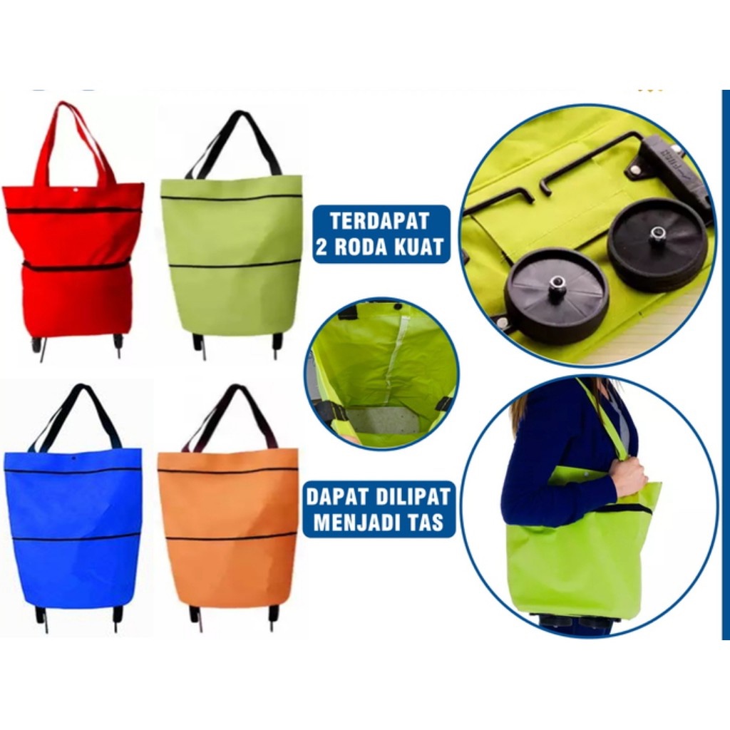 TAS BELANJA RODA KUAT / Tas Troli Troley Bag Bisa di Lipat Tas Belanja Wanita Roda Fodable shopping 