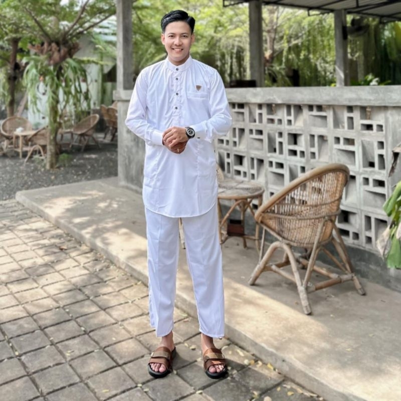 satu set baju pakistan atasan sama celana baju kurta cowok bahan toyobo