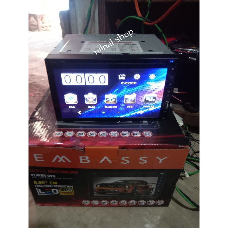 dobel Din embasy 6,95in  fullglass sudah bisa DVD
