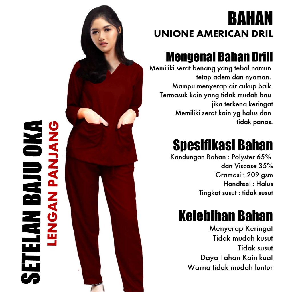 Setelan Oka Lengan Panjang Doctors Scrubs, Ok Perawat Trust Wear