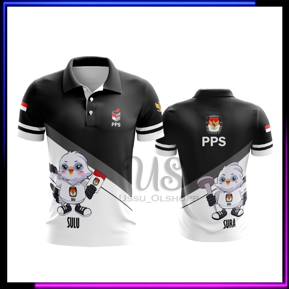 Kaos PPS | Baju PPS Pemilu 2024 | Kaos Baju Polo Pria PPS Pemilu 2024 Lengan Penek Panjang Fullprint