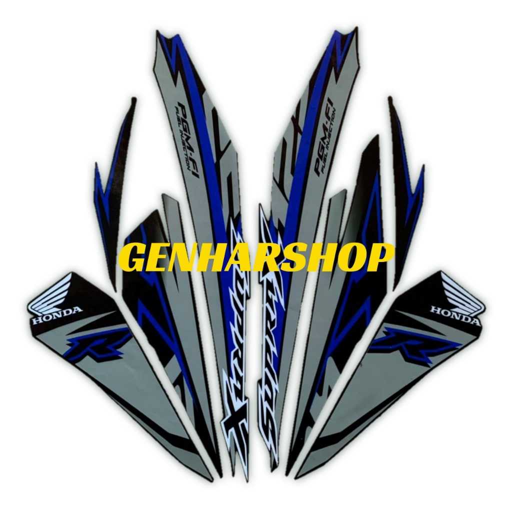 STIKER STRIPING LIS BODY STANDAR MOTOR HONDA SUPRA X 125 FI 2018 HITAM ABU BIRU SEPASANG FULL SET