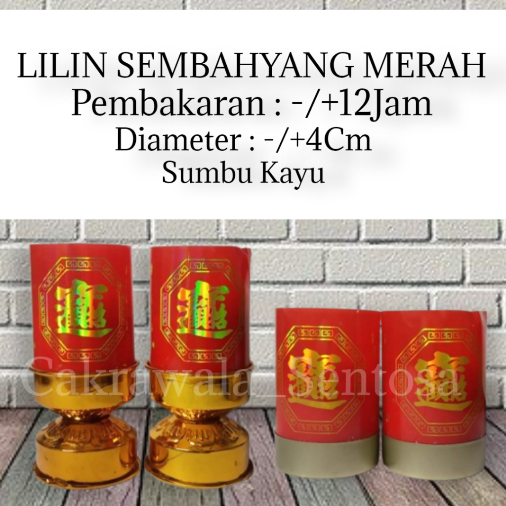 Lilin Sembahyang Lilin Merah Sumbu Kayu 12 Jam Tanpa Aroma