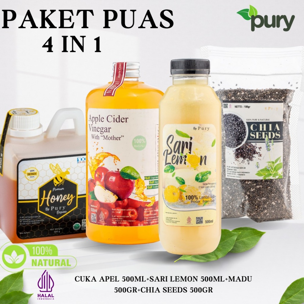 

[Pury] Paket Diet - Paket Puas 4 in 1 30 Hari - Madu 500gr Sari Lemon 500 gr Cuka Apel 500ml Chia seeds 500gr