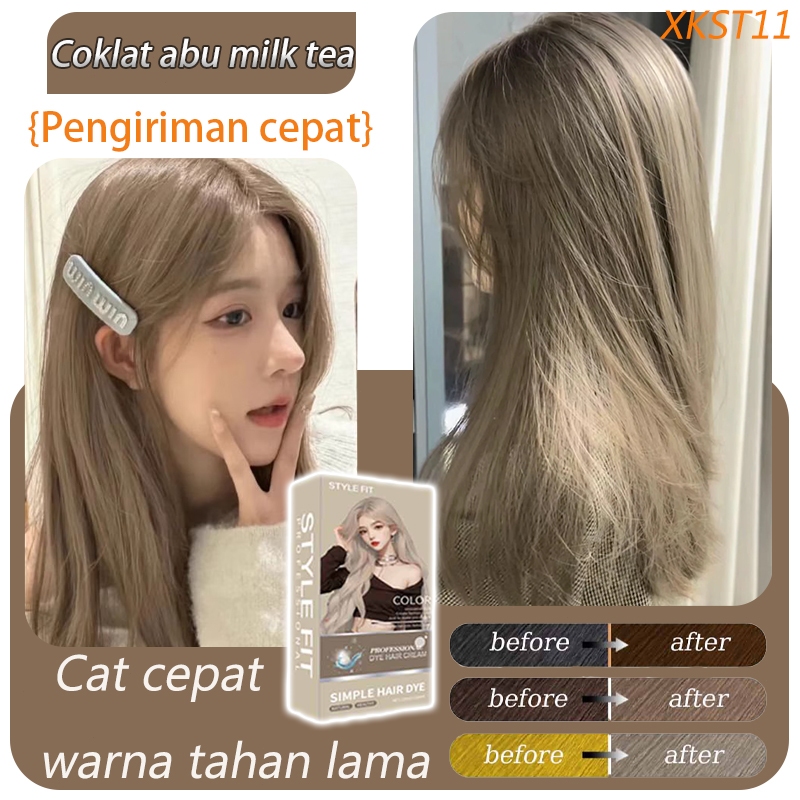【17 pilihan warna】STYLE FIT cat rambut Coklat abu milk tea * 200ml Tanpa bleach，membuat kulit tampak
