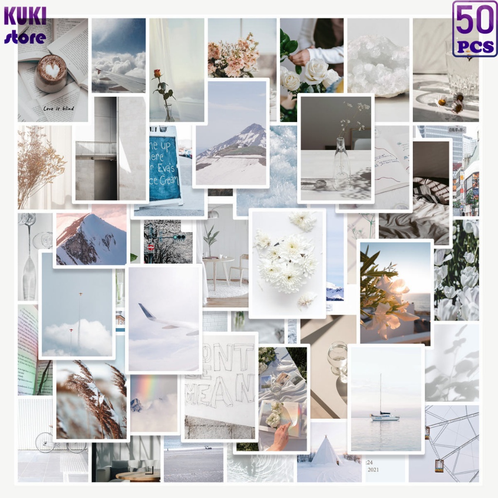 

50 Pcs Vintage Style Pure White Beautiful Scenery Romantic Themed Stickers Berlaku Untuk Dekorasi Stiker Laptop Buku Journal Koper
