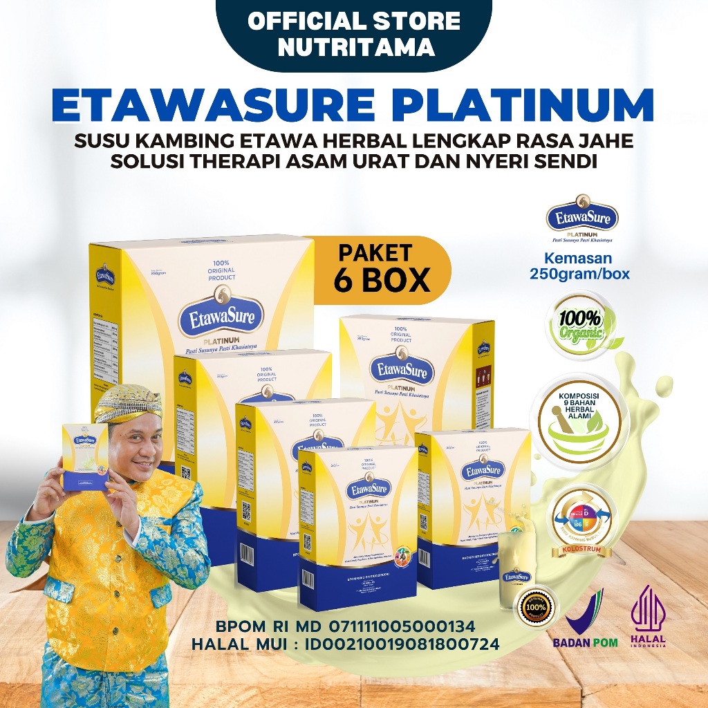 

Susu Etawasure 6 BOX 1.5Kg | Susu Kambing Herbal Original | Susu Etawasure Asli Untuk Rematik Pegal Linu dan osteoporosis | Bukan Etawalin | Etawasure Susu Kambing Etawa Original Resmi BPOM